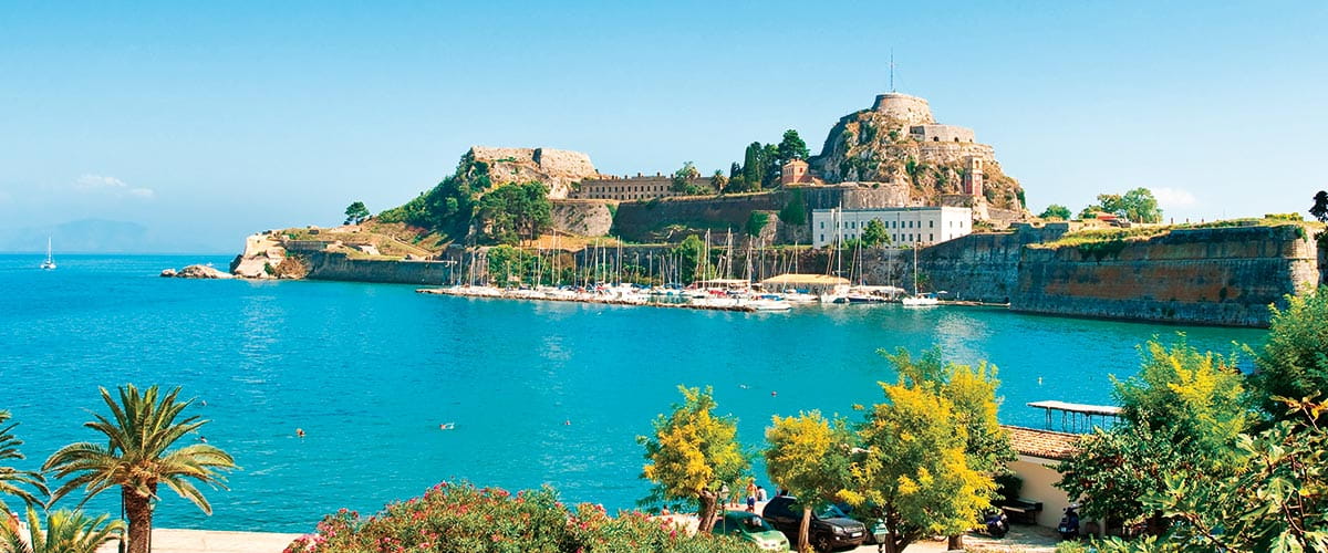 A view across to the old fortress in Corfu, Greece
